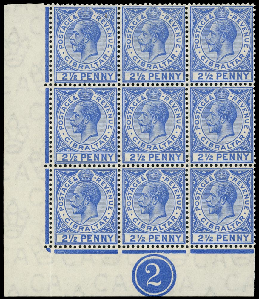 GIBRALTAR 1912  SG79ba Mint 2&frac12;d pale ultramarine watermark MCA variety Large 2 in &frac12;