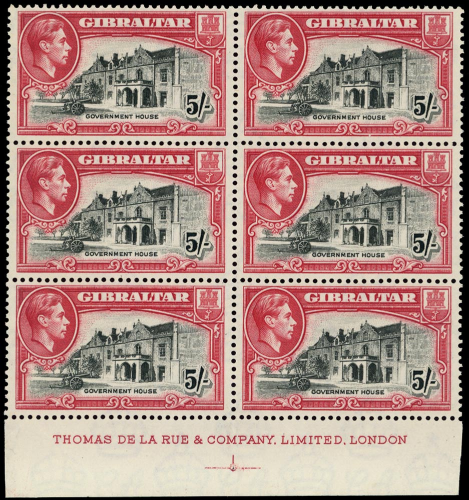 GIBRALTAR 1938  SG129a Mint unmounted 5s black and carmine perf 13&frac12;