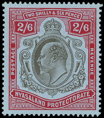 NYASALAND 1908  SG78a Mint KEVII 2s6d brownish black and deep rose-red on pale blue paper