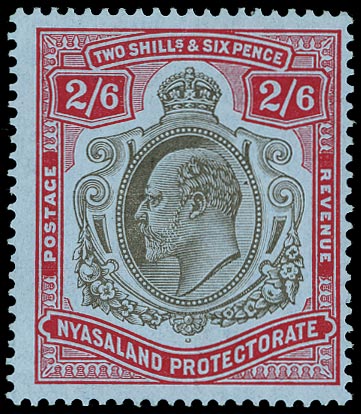 NYASALAND 1908  SG78a Mint KEVII 2s6d brownish black and deep rose-red on pale blue paper