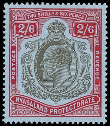 NYASALAND 1908  SG78a Mint KEVII 2s6d brownish black and deep rose-red on pale blue paper