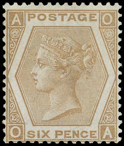 GB 1872  SG123 Pl.12 Mint - 6d Pale buff Unmounted o.g.