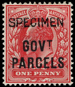 GB 1902  SGO74s Official (Govt. Parcels) 'SPECIMEN' u/m example