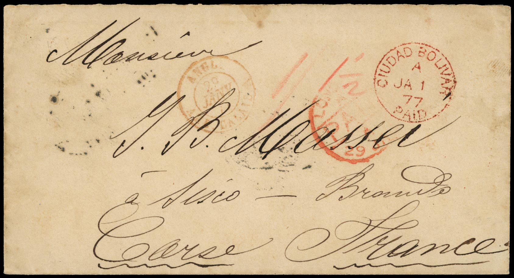 GB 1877 Cover - Ciudad Bolivar to France
