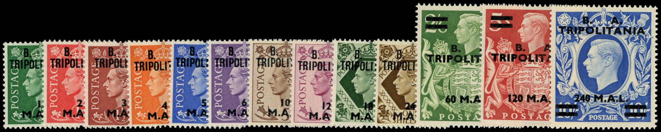 B.O.I.C.TRIPOLITANIA 1950  SGT14/26 Mint unmounted B. A. TRIPOLITANIA set of 13 to 10s