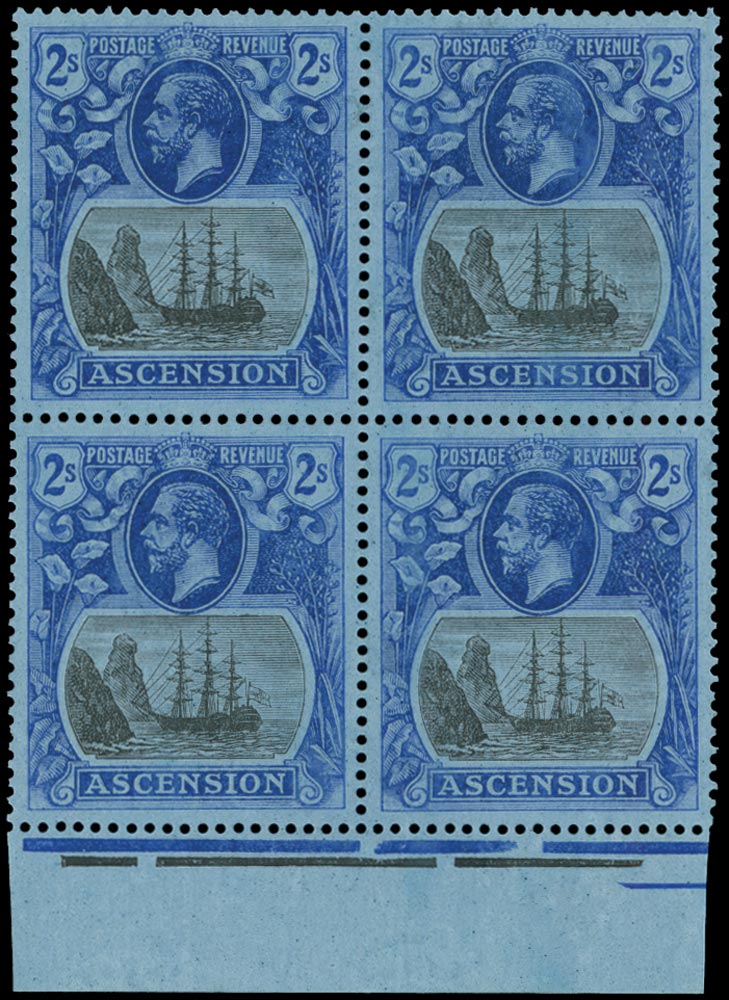 ASCENSION 1924  SG19b Mint KGV 2s grey-black and blue on blue paper variety Torn flag