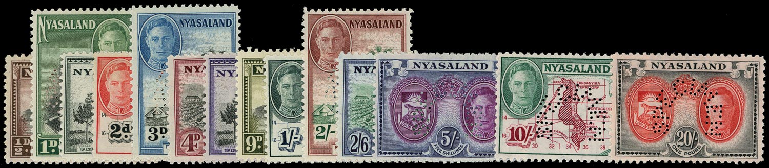 NYASALAND 1945  SG144s/57s Specimen KGVI pictorial set of 14 to 20s