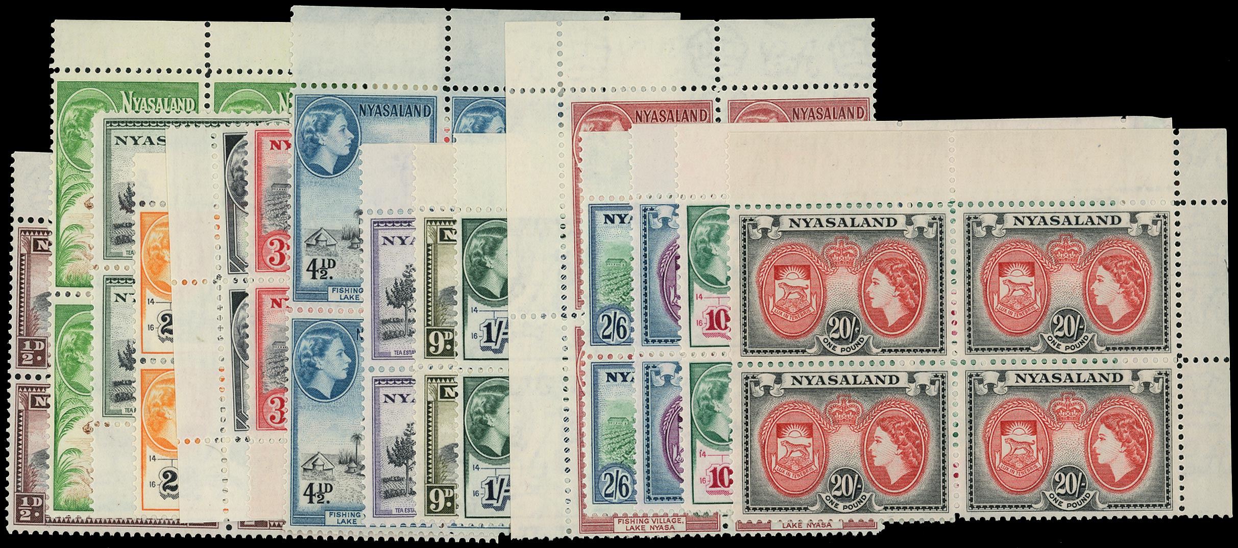 NYASALAND 1953  SG173/87 Mint unmounted QEII set of 15 to 20s