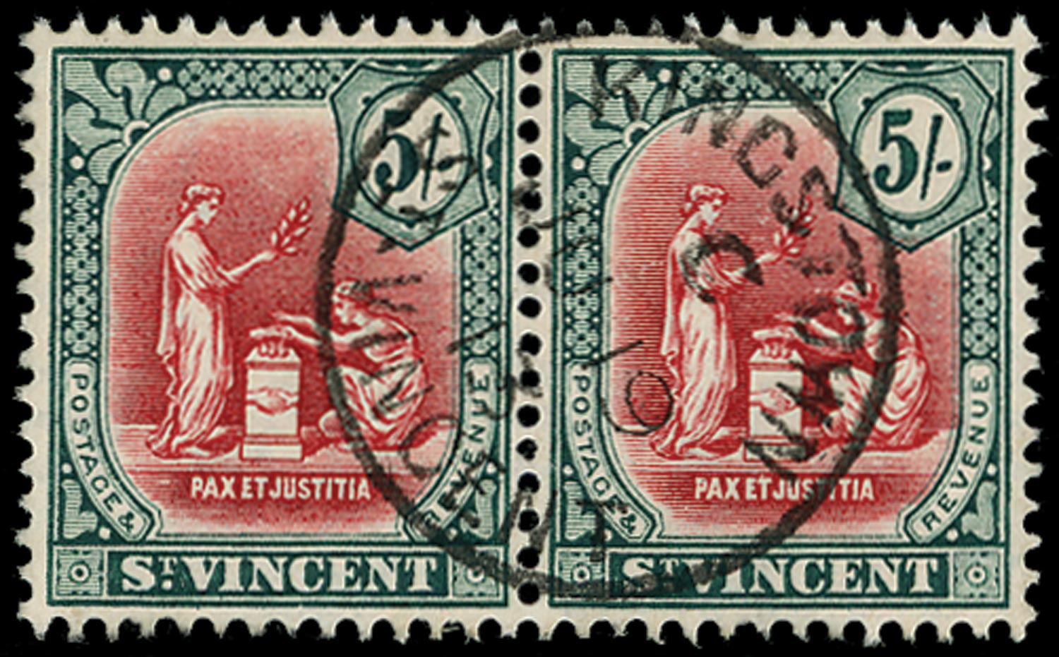 ST VINCENT 1913  SG118 Used 5s carmine and myrtle watermark MCA