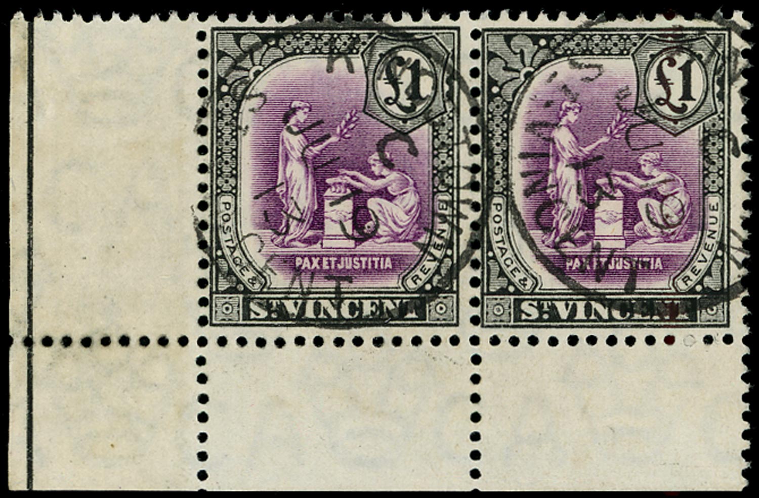 ST VINCENT 1913  SG120 Used £1 mauve and black watermark MCA