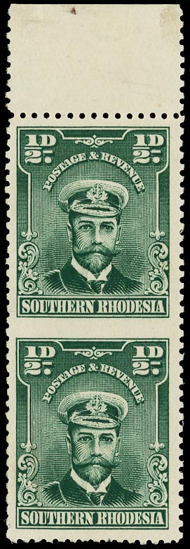 SOUTHERN RHODESIA 1924  SG1b Mint &frac12;d vert pair ERROR IMPERF BETWEEN, u/m