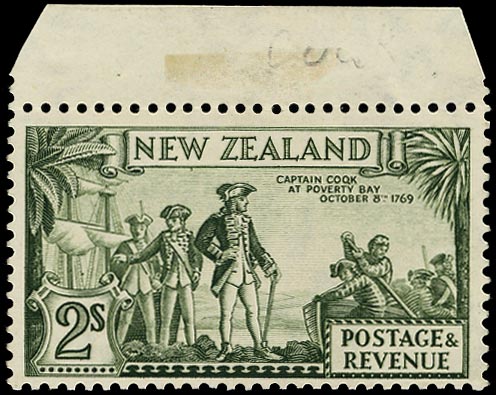NEW ZEALAND 1939  SG589ca Mint unmounted 2s olive-green multiple watermark perf 13&frac12;x14 variety CAPTAIN COQK