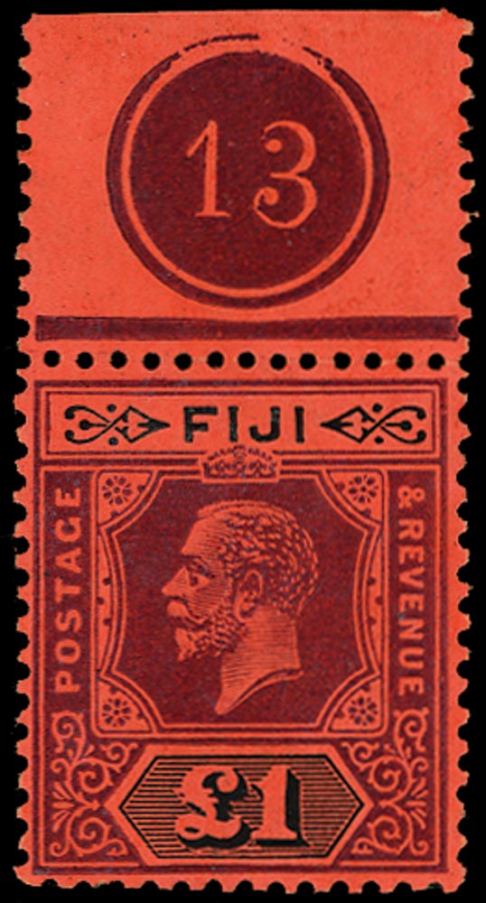 FIJI 1912  SG137a Mint KGV £1 purple and black on red paper die II from plate 13
