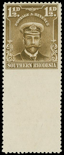 SOUTHERN RHODESIA 1924  SG3 var Mint 1halfd, from row 6, imperf to gutter below, lpog