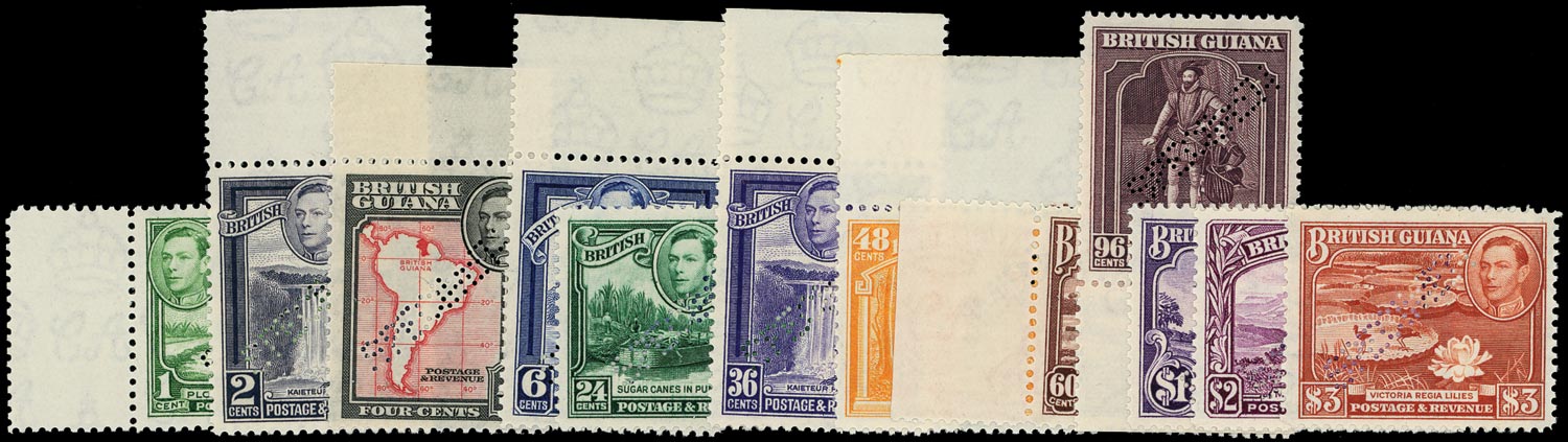 BRITISH GUIANA 1938  SG308s/19s Specimen KGVI set of 12 to $3 unmounted mint