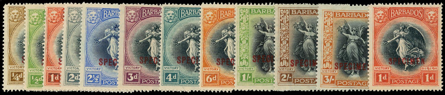 BARBADOS 1920  SG201s/12s Specimen Victory set of 12 to 3s