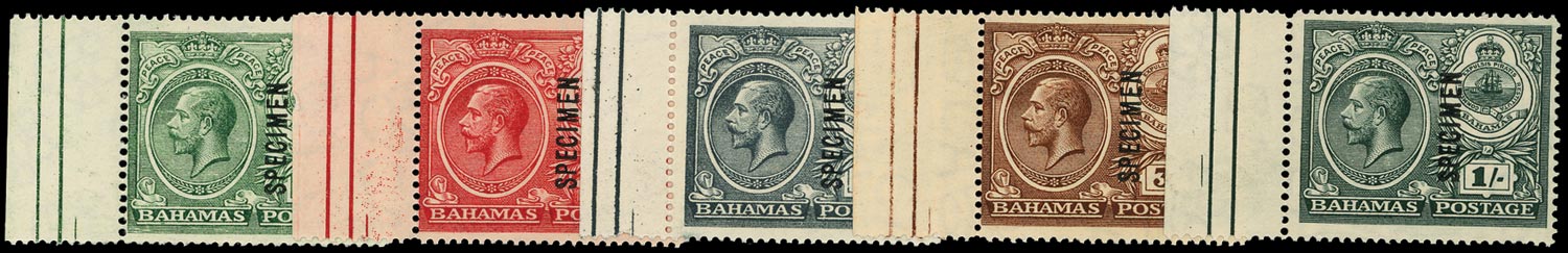 BAHAMAS 1920  SG106s/10s Specimen Peace set of 5 to 1s