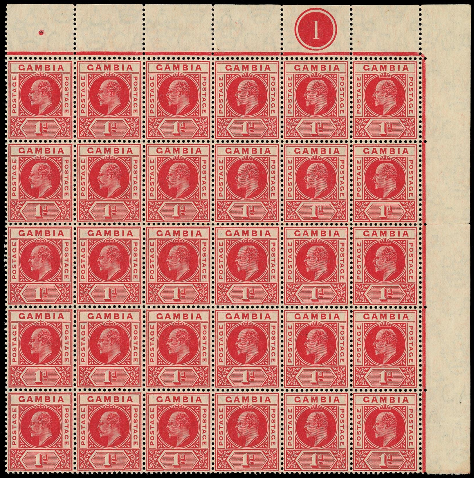 GAMBIA 1909  SG73 Mint KEVII 1d red watermark MCA
