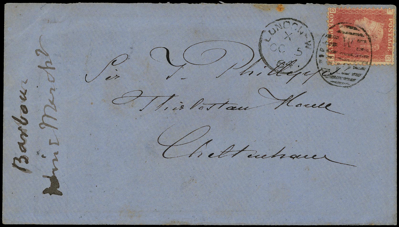 GB 1864  SG43 Pl.85 Cover - Advertising envelope from Barbou and Sons