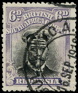 RHODESIA 1913  SG255g Used 6d grey-black and slate-lilac Admiral die IIIA perf 14