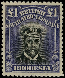 RHODESIA 1913  SG255r Mint unmounted £1 deep black and violet-indigo Admiral die IIIA perf 14
