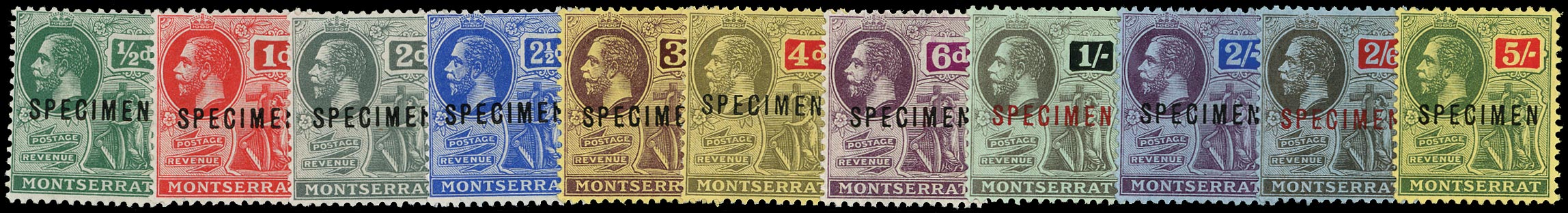 MONTSERRAT 1916  SG49s/59s Specimen KGV set of 11 to 5s watermark MCA unmounted mint