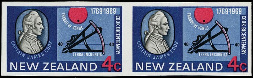 NEW ZEALAND 1969  SG906a Mint unmounted Captain Cook 4c imperforate pair