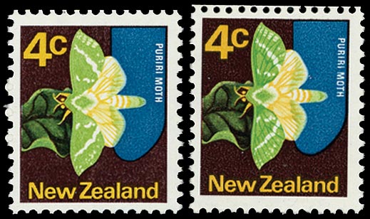 NEW ZEALAND 1970  SG919ba Mint unmounted 4c Puriri Moth watermark sideways inverted error Bright green omitted