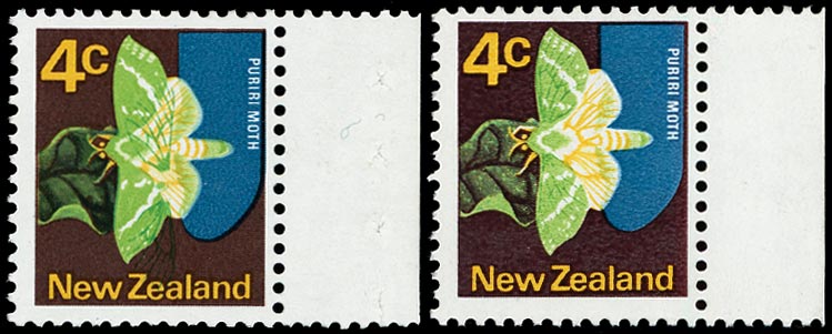 NEW ZEALAND 1973  SG1011a Mint unmounted 4c Puriri Moth error Bright green inverted