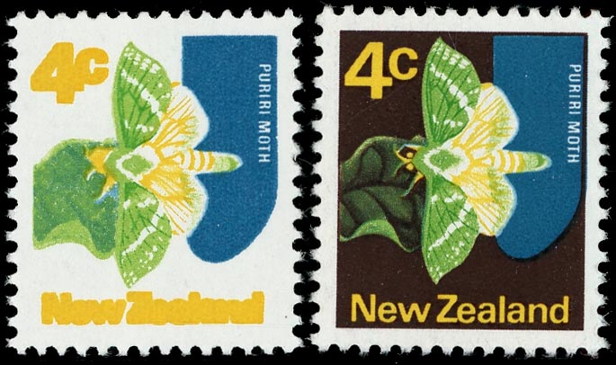 NEW ZEALAND 1973  SG1011b Mint unmounted 4c Puriri Moth error purple-brown omitted