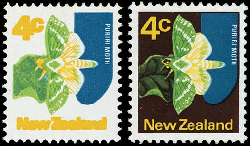 NEW ZEALAND 1973  SG1011b Mint unmounted 4c Puriri Moth error purple-brown omitted