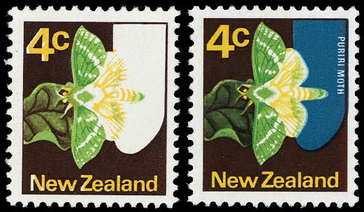 NEW ZEALAND 1973  SG1011d Mint unmounted 4c Puriri Moth error greenish blue omitted