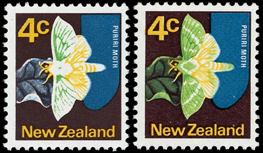NEW ZEALAND 1973  SG1011f Mint unmounted 4c Puriri Moth error apple green omitted