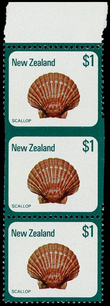 NEW ZEALAND 1975  SG1103a Mint unmounted Q$1 Scallop error Imperf between