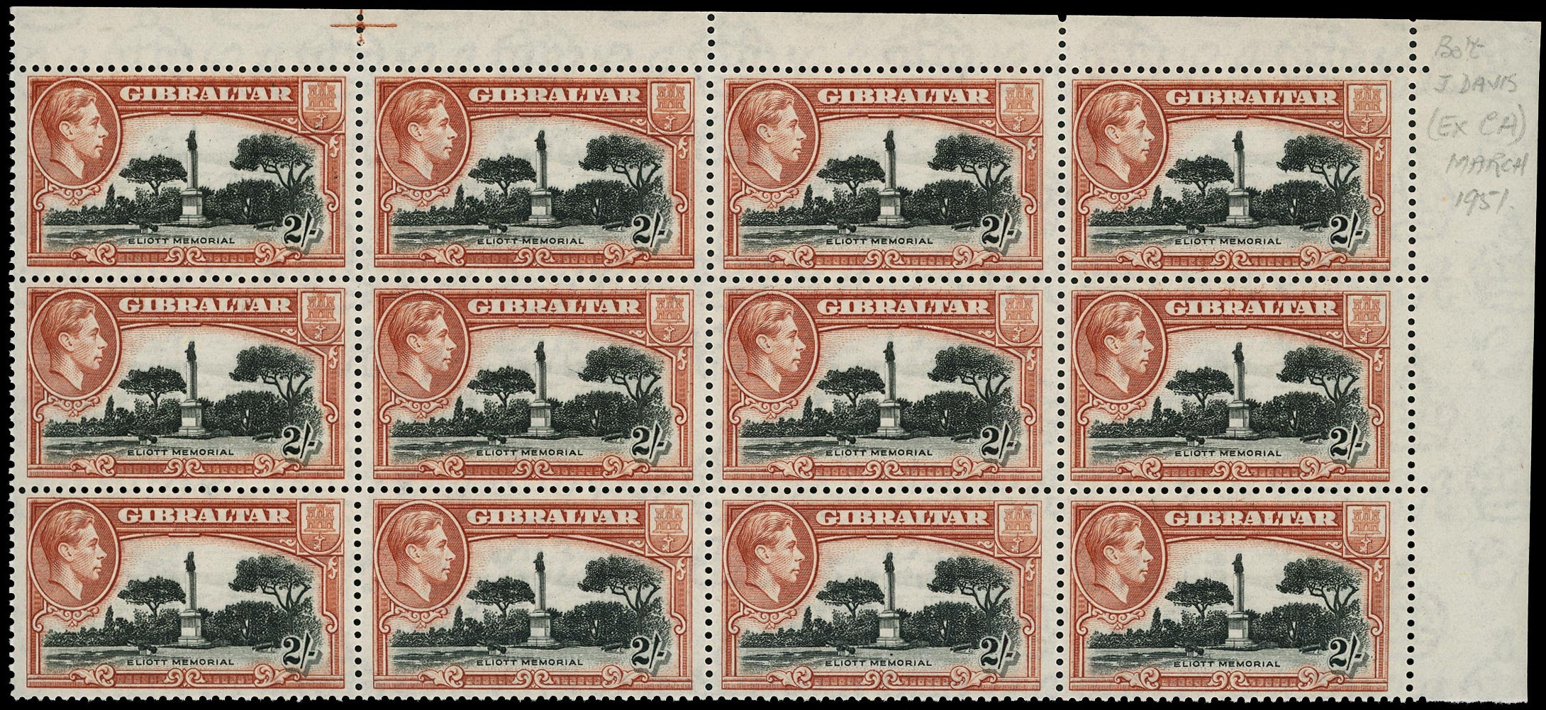 GIBRALTAR 1938  SG128bb Mint unmounted 2s perf 13 with major re-entry to top frame x2