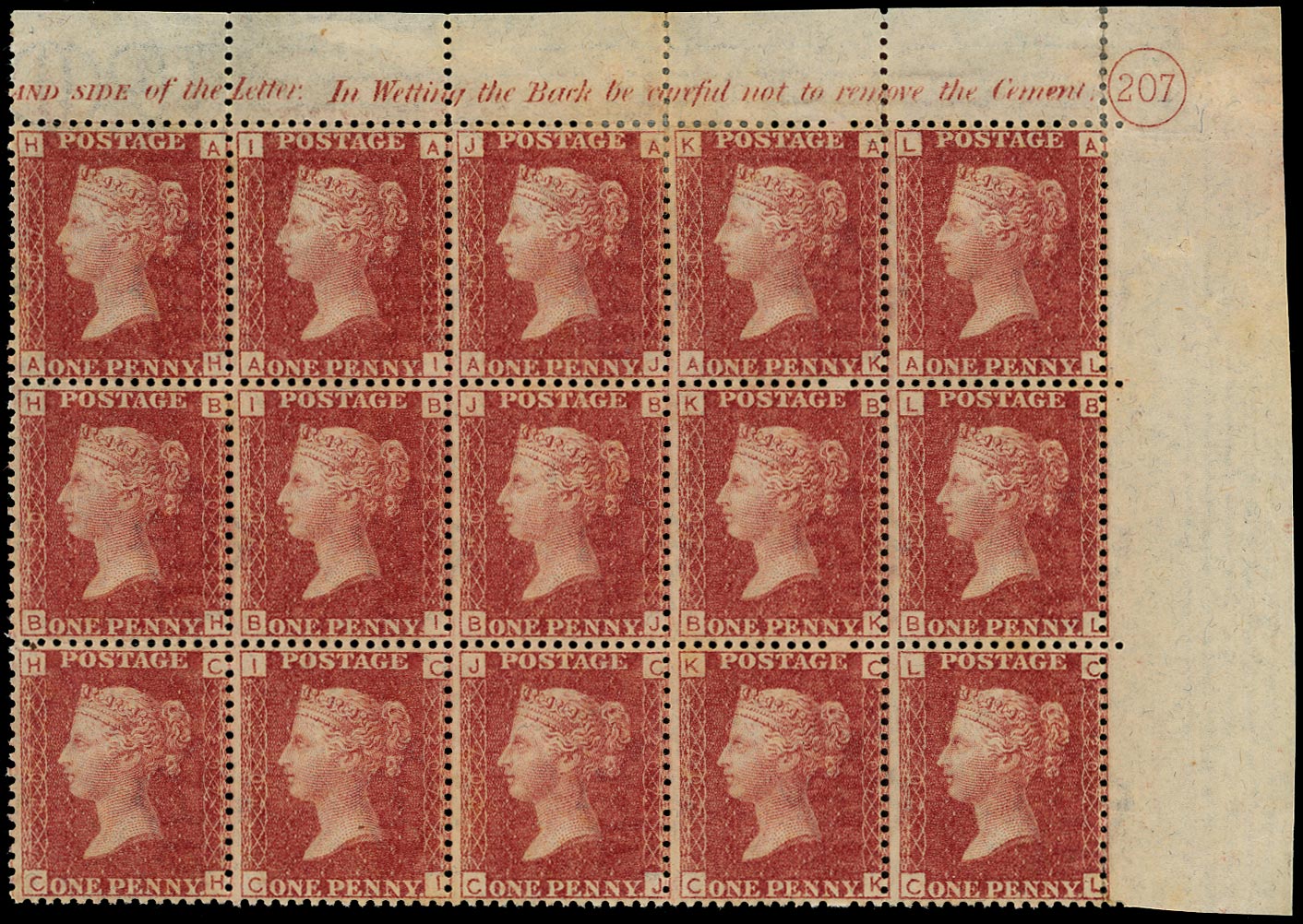 GB 1877  SG43 Pl.207 Mint U/M block of 15