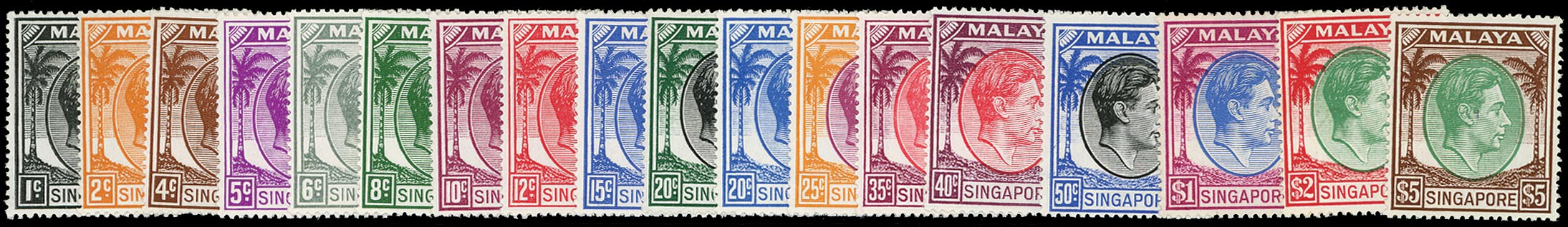 SINGAPORE 1948  SG16/30 Mint unmounted KGVI set of 18 to $5 perf 17&frac12;x18