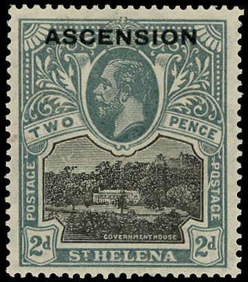 ASCENSION 1922  SG4a Mint 2d black and grey variety Line through P of POSTAGE