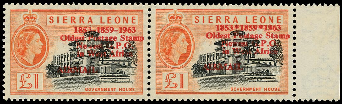 SIERRA LEONE 1963  SG284b Mint unmounted Postal Centenary £1 black and orange variety 1853*1859*1963