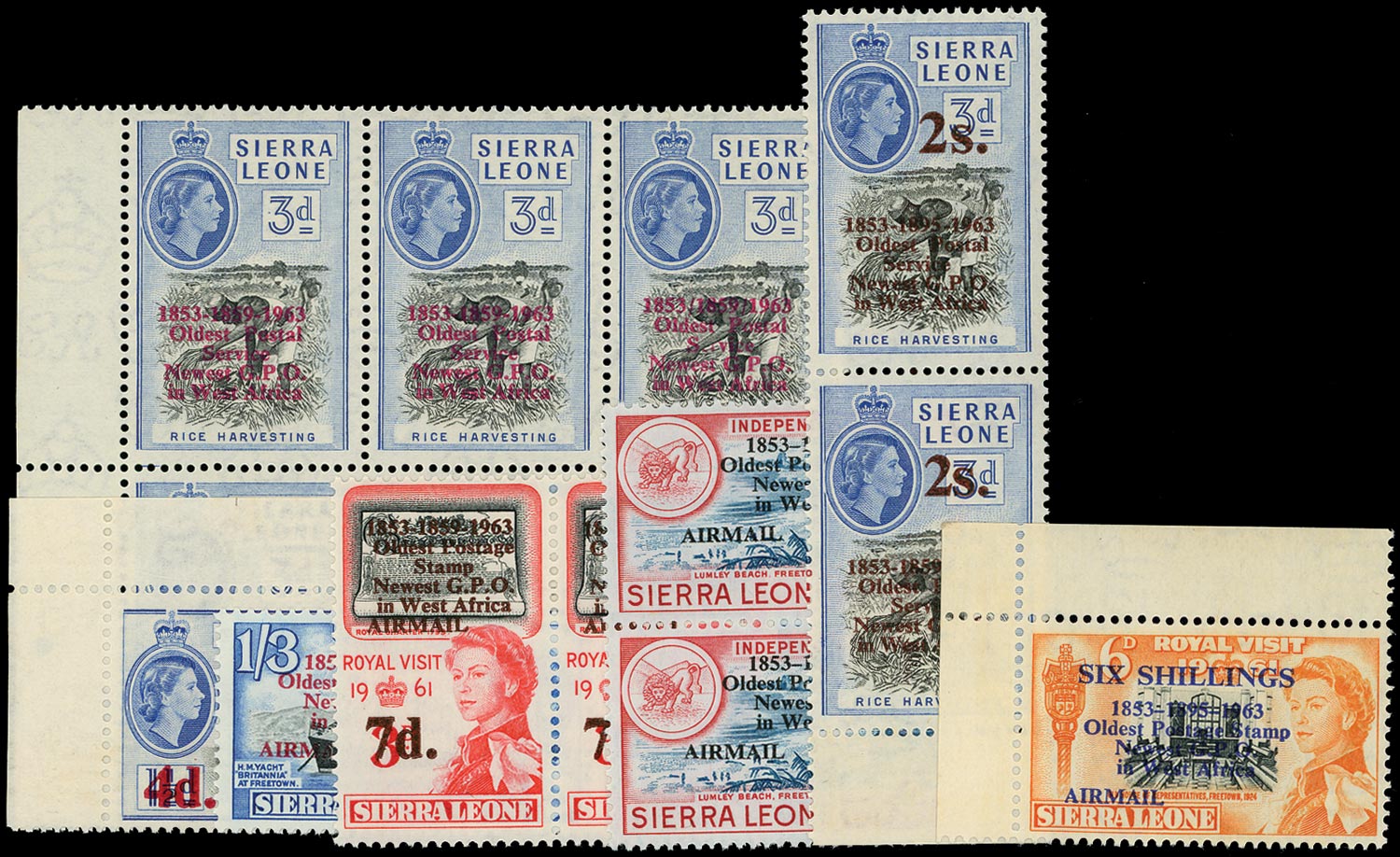 SIERRA LEONE 1963  SG273a/83a btwn Mint unmounted Postal Centenary range of 1895 for 1859 varieties