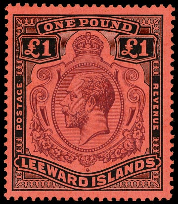 LEEWARD ISLANDS 1921  SG80 Mint £1 purple and black on red paper
