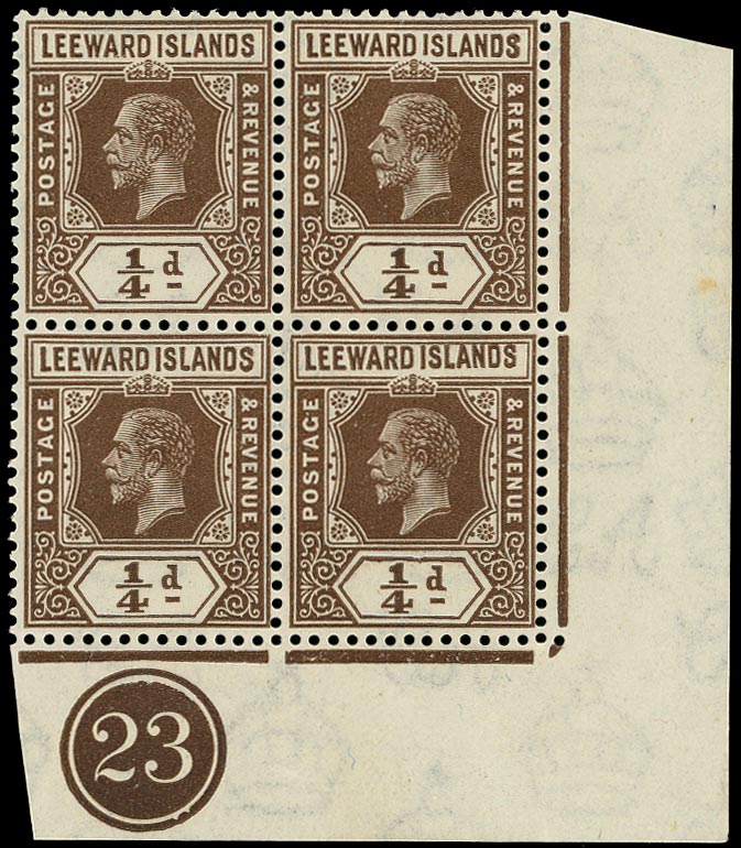 LEEWARD ISLANDS 1921  SG81 Mint ºd brown Script watermark die I plate 23