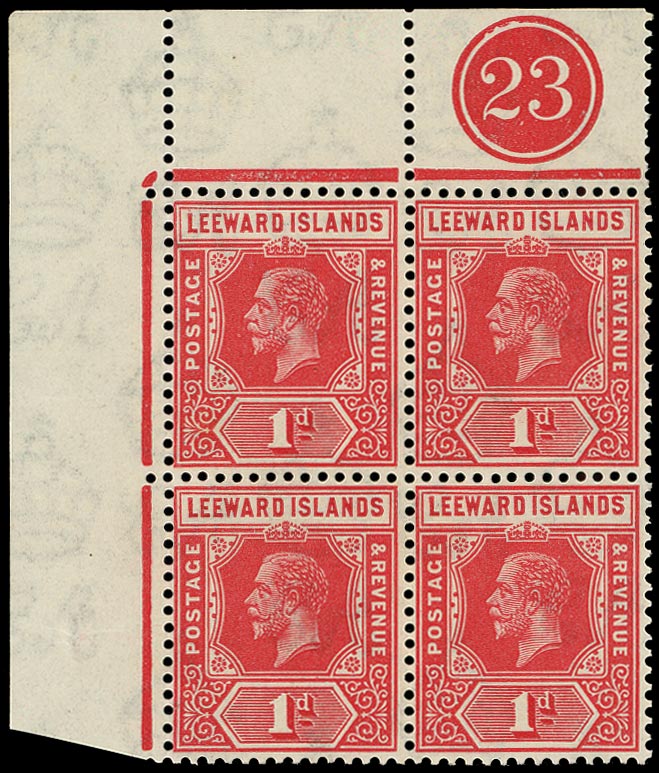 LEEWARD ISLANDS 1921  SG83 Mint 1d bright scarlet Script watermark die I plate 23