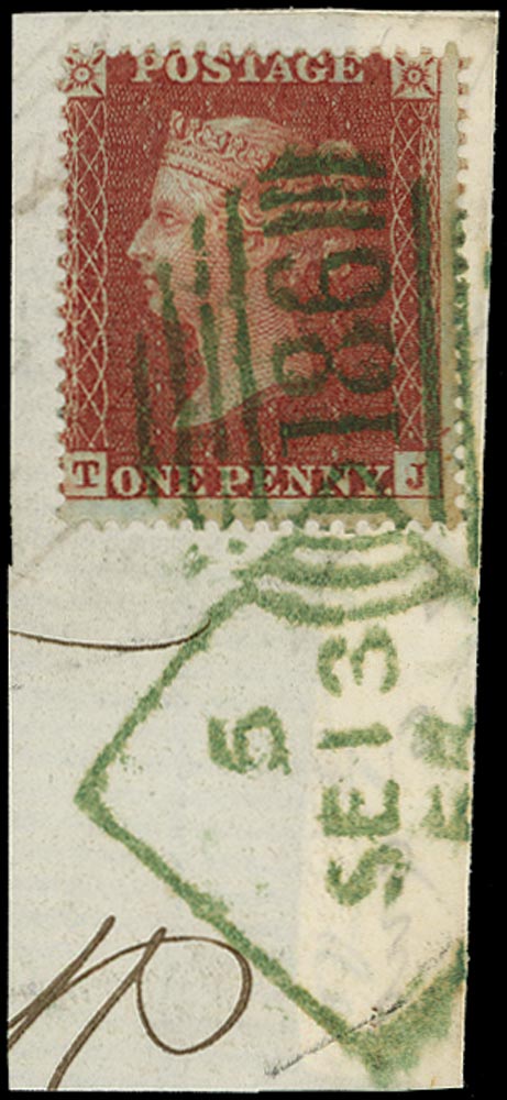 GB 1855  SG21 Pl.9 Used - Dublin '186' green spoon
