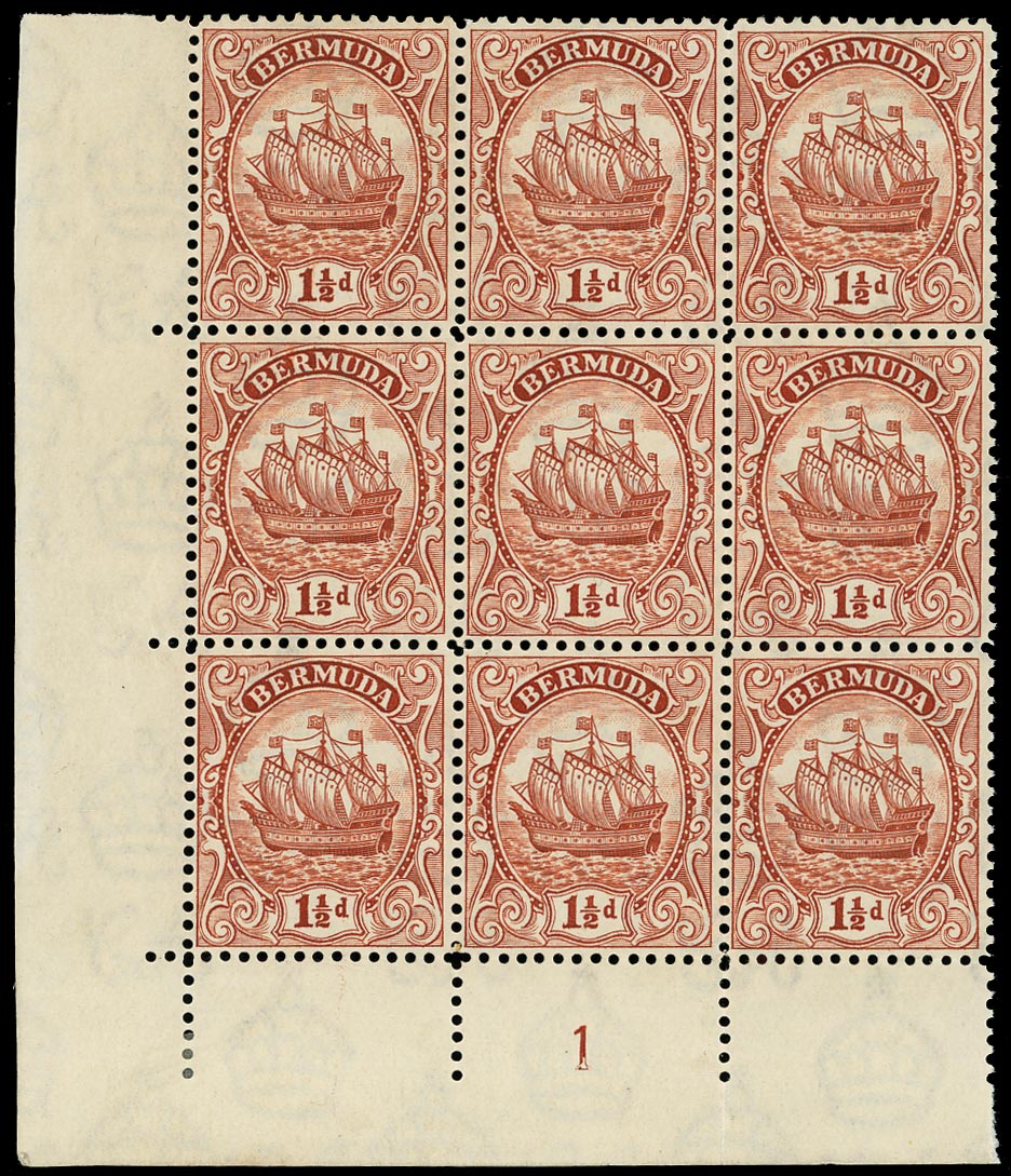 BERMUDA 1922  SG79b Mint 1&frac12;d red-brown Caravel Script watermark