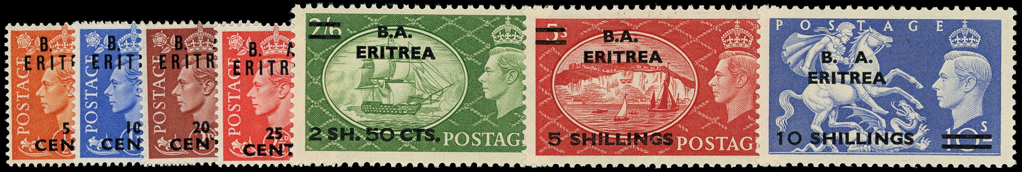 B.O.I.C. ERITREA 1951  SGE26/32 Mint unmounted BA Eritrea set of 7 to 10s