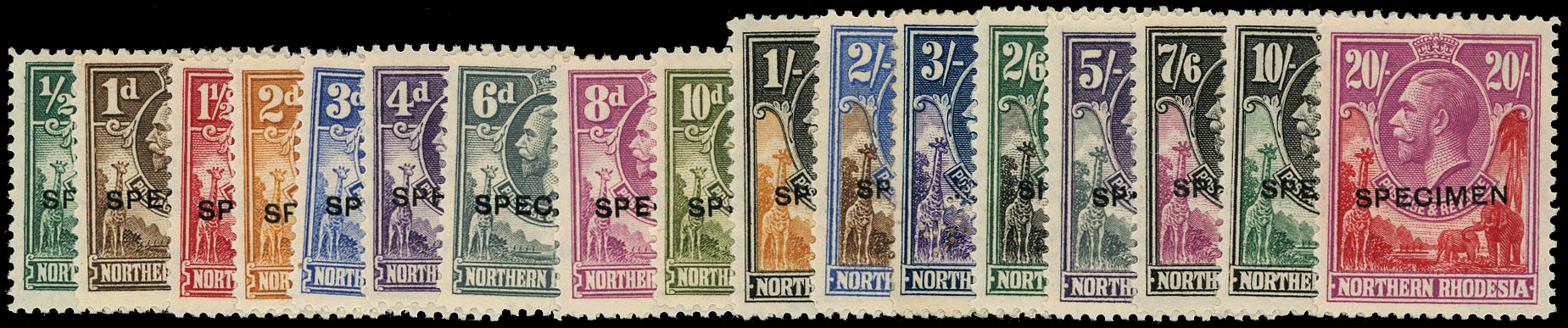 NORTHERN RHODESIA 1925  SG1s/17s Specimen KGV set of 17 to 20s
