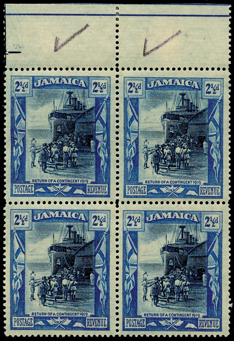 JAMAICA 1919  SG82y Mint unmounted 2d deep blue and blue watermark MCA variety Watermark inverted and reversed