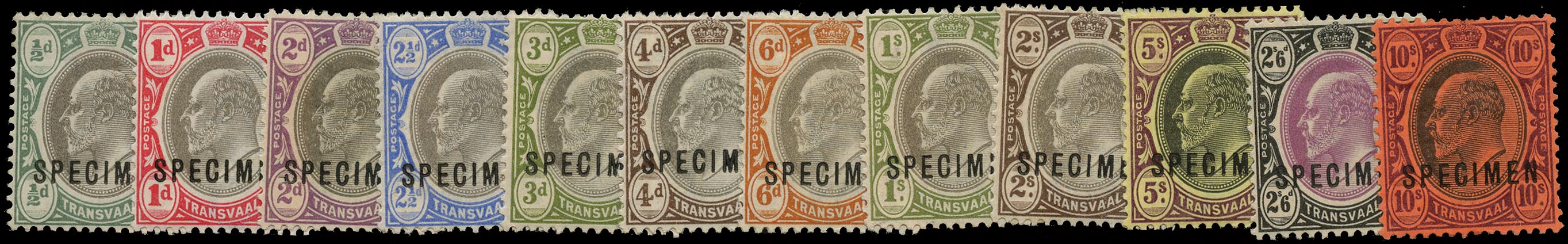 TRANSVAAL 1902  SG244s/55s Specimen KEVII set of 12 to 10s watermark Crown CA