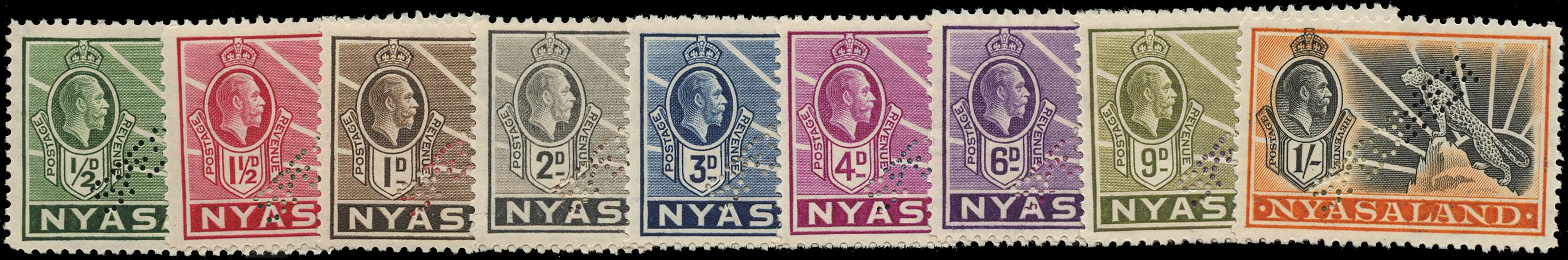 NYASALAND 1934  SG114s/22s Specimen KGV Leopard set of 9 to 1s